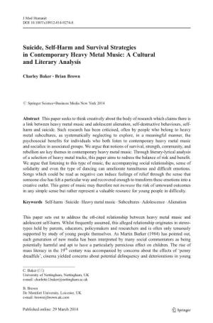 Suicide, Self-Harm and Survival Strategies in Contemporary Heavy Metal Music: a Cultural and Literary Analysis