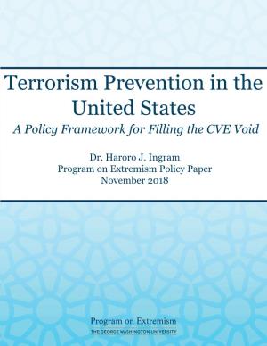 Terrorism Prevention in the United States: a Policy Framework For