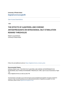 The Effects of Albuterol and Chronic Antidepressants on Intracranial Self-Stimulation Reward Thresholds