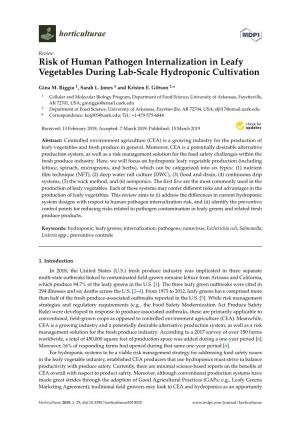 Risk of Human Pathogen Internalization in Leafy Vegetables During Lab-Scale Hydroponic Cultivation