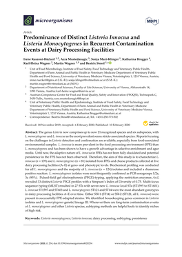 Predominance of Distinct Listeria Innocua and Listeria Monocytogenes in Recurrent Contamination Events at Dairy Processing Facilities