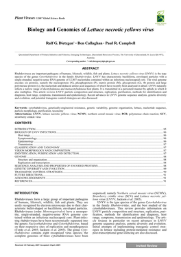 Biology and Genomics of Lettuce Necrotic Yellows Virus