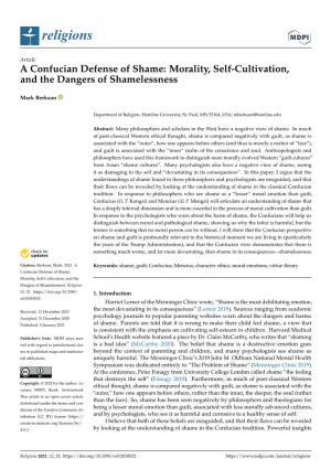 A Confucian Defense of Shame: Morality, Self-Cultivation, and the Dangers of Shamelessness