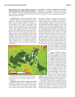 RECONSTRUCTING the BURIED FLOOR of ATHABASCA VALLES: INCREASED CHANNEL DEPTH ESTIMATES from RADAR STUDIES. G. A. Morgan1, B. A. Campbell1, L, Carter2, J