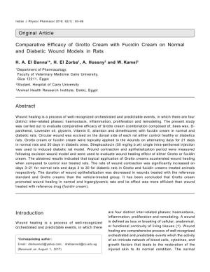 Comparative Efficacy of Grotto Cream with Fucidin Cream on Normal and Diabetic Wound Models in Rats