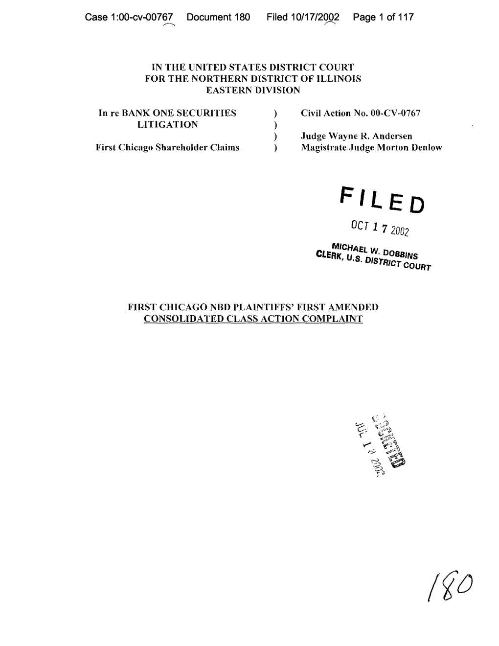 Bank One Securities Litigation 00-CV-00767-First Chicago NBD