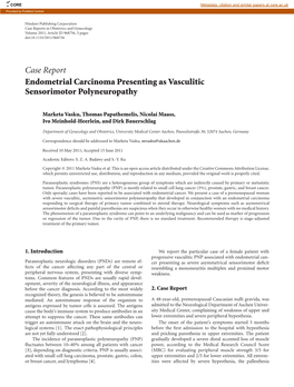 Case Report Endometrial Carcinoma Presenting As Vasculitic Sensorimotor Polyneuropathy