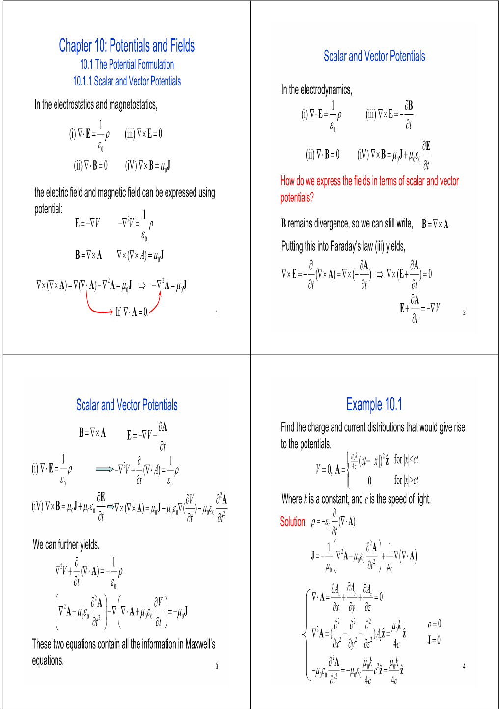 Chapter 10: Potentials and Fields Example 10.1