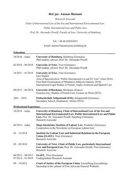 Ref. Jur. Ammar Bustami Research Associate Chair of International Law of the Sea and International Environmental Law, Public International Law and Public Law Prof