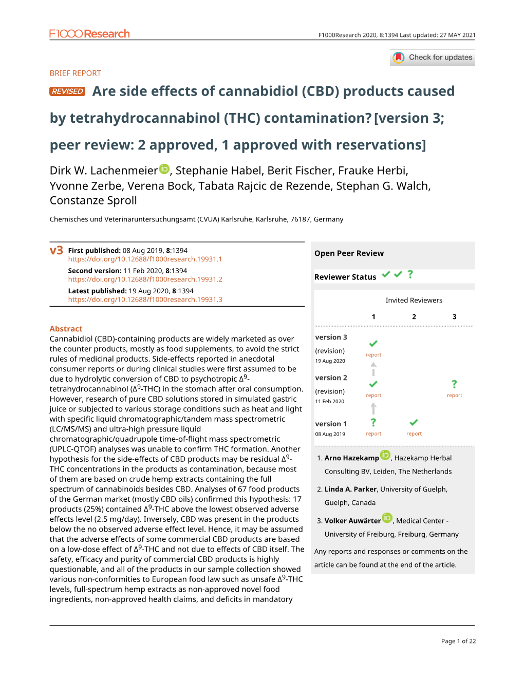 THC) Contamination? [Version 3; Peer Review: 2 Approved, 1 Approved with Reservations]