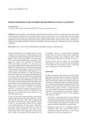 Social Vocalisations in the Seychelles Sheath-Tailed Bat Coleura Seychellensis