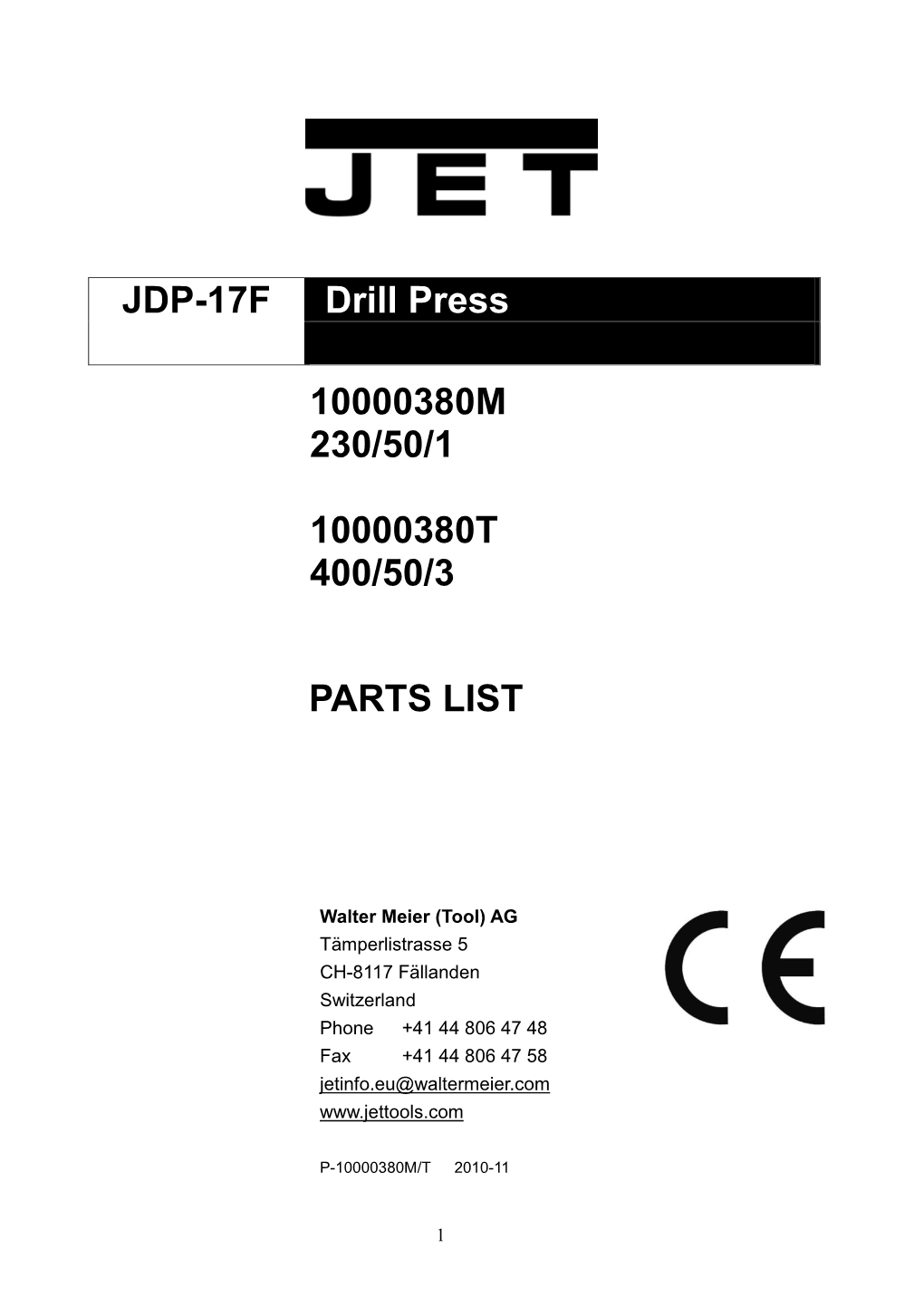 JDP-17F Drill Press 10000380M 230/50/1 10000380T 400/50/3