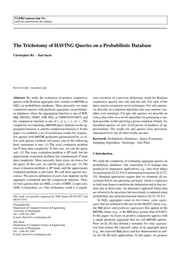 The Trichotomy of HAVING Queries on a Probabilistic Database
