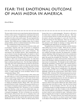 Fear: the Emotional Outcome of Mass Media in America
