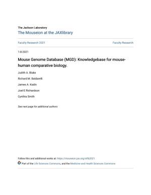 Mouse Genome Database (MGD): Knowledgebase for Mouse- Human Comparative Biology