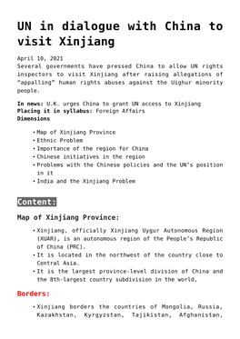 UN in Dialogue with China to Visit Xinjiang