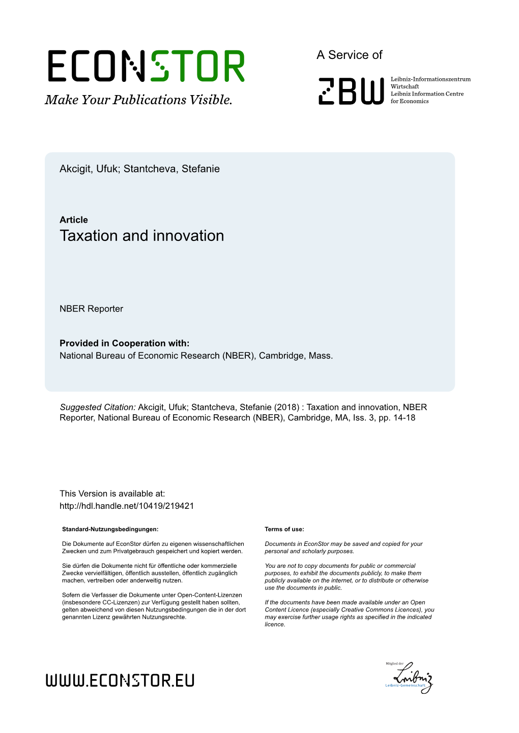 Taxation and Innovation