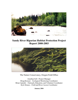 Introduction, Project Description and Sandy River Physical Geography