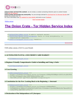 The Onion Crate - Tor Hidden Service Index Protected Onions Add New