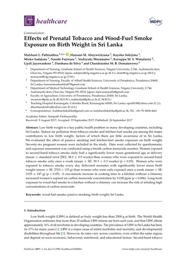 Effects of Prenatal Tobacco and Wood-Fuel Smoke Exposure on Birth Weight in Sri Lanka