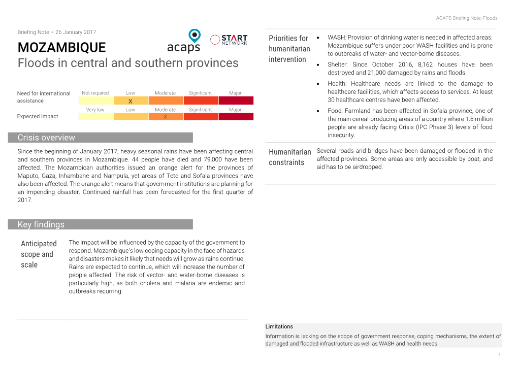 Mozambique Suffers Under Poor WASH Facilities and Is Prone MOZAMBIQUE to Outbreaks of Water- and Vector-Borne Diseases