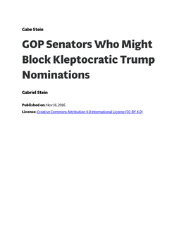 GOP Senators Who Might Block Kleptocratic Trump Nominations