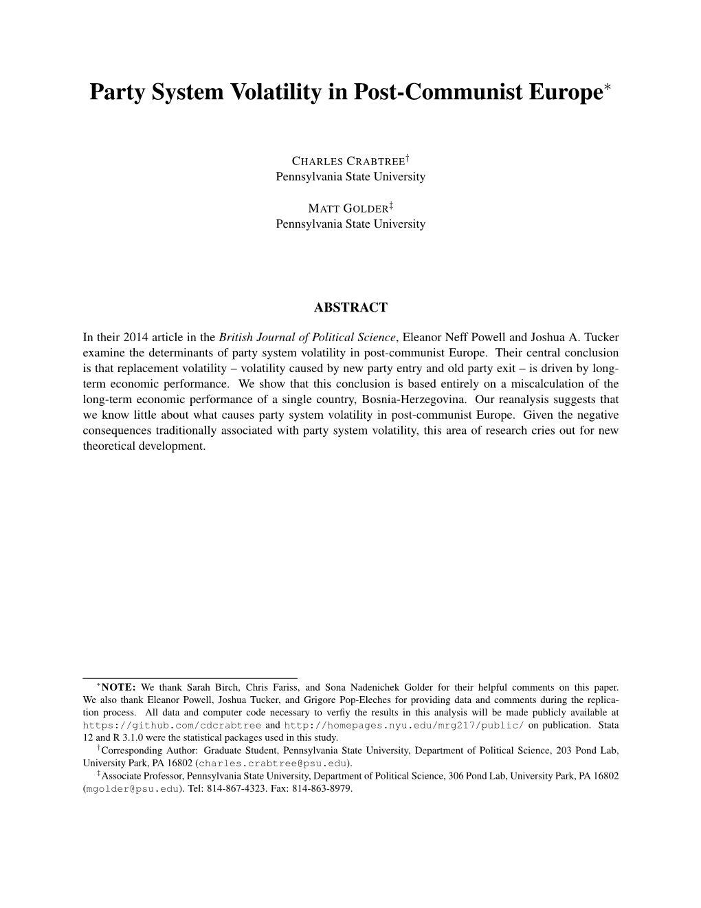 Party System Volatility in Post-Communist Europe∗