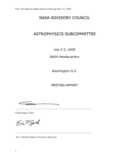 Nasa Advisory Council Astrophysics Subcommittee