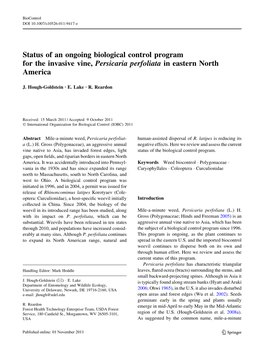 Status of an Ongoing Biological Control Program for the Invasive Vine, Persicaria Perfoliata in Eastern North America