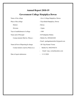 Annual Report 2018-19 Government College Hatpipliya Dewas