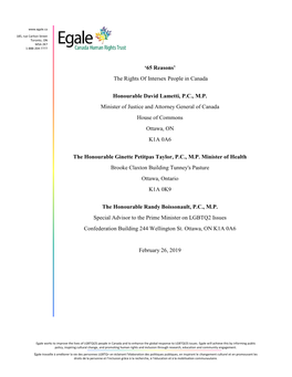 '65 Reasons' the Rights of Intersex People in Canada Honourable