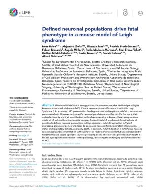 Defined Neuronal Populations Drive Fatal Phenotype in a Mouse Model
