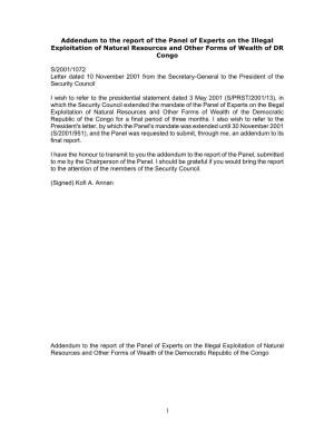 Addendum to the Report of the Panel of Experts on the Illegal Exploitation of Natural Resources and Other Forms of Wealth of DR Congo