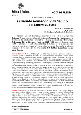 Fernando Remacha Y Su Tiempo Por Bartomeu Jaume