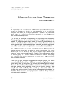 Library Architecture: Some Observations