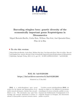 Barcoding Stingless Bees: Genetic Diversity of the Economically Important Genus Scaptotrigona in Mesoamerica