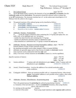 Carbonyl Group Revisited Page References : Mcmurry, (5Th Ed.)Chpt.19
