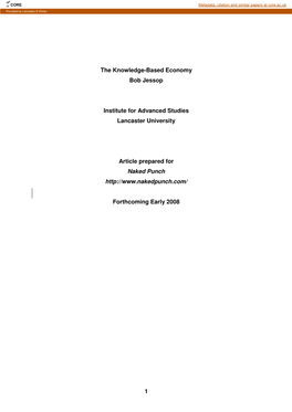 1 the Knowledge-Based Economy Bob Jessop Institute for Advanced