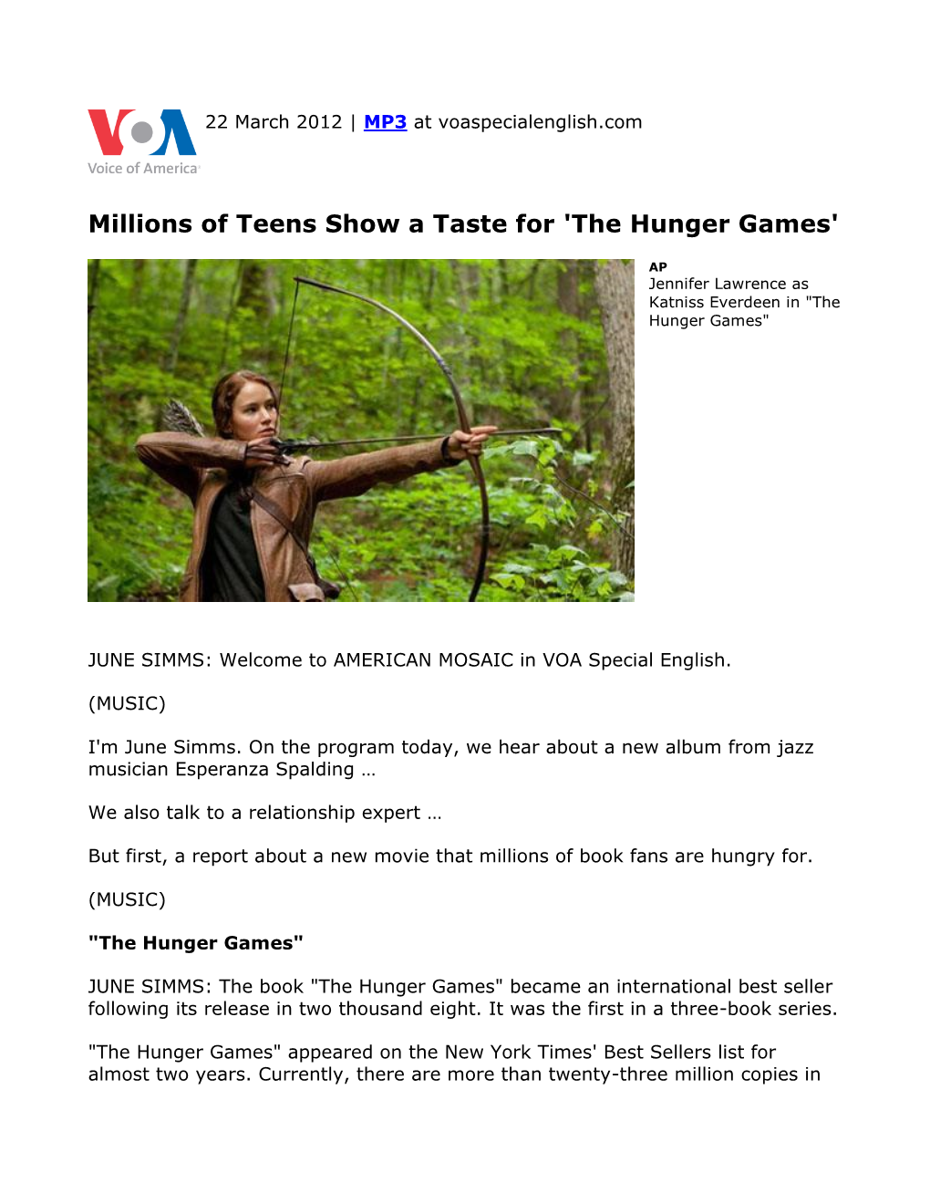 Millions of Teens Show a Taste for 'The Hunger Games'