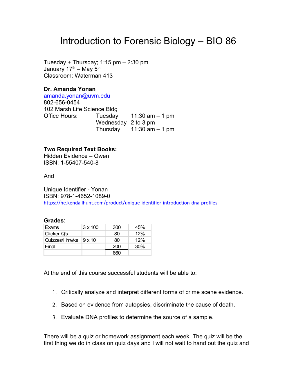 Introduction to Forensic Biology BIO 96