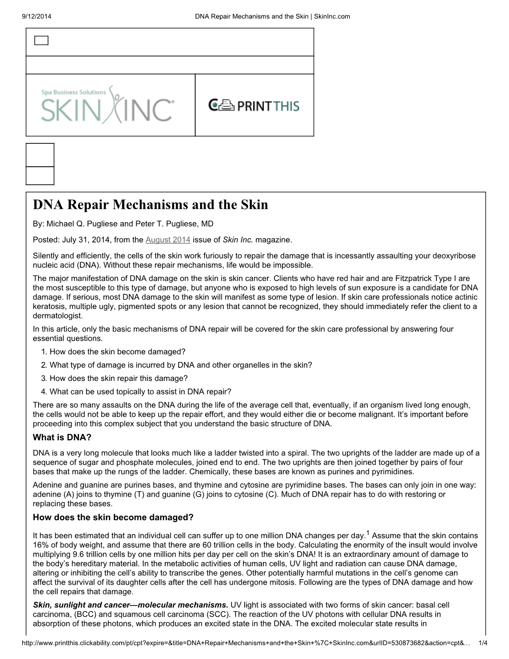 DNA Repair Mechanisms and the Skin | Skininc.Com