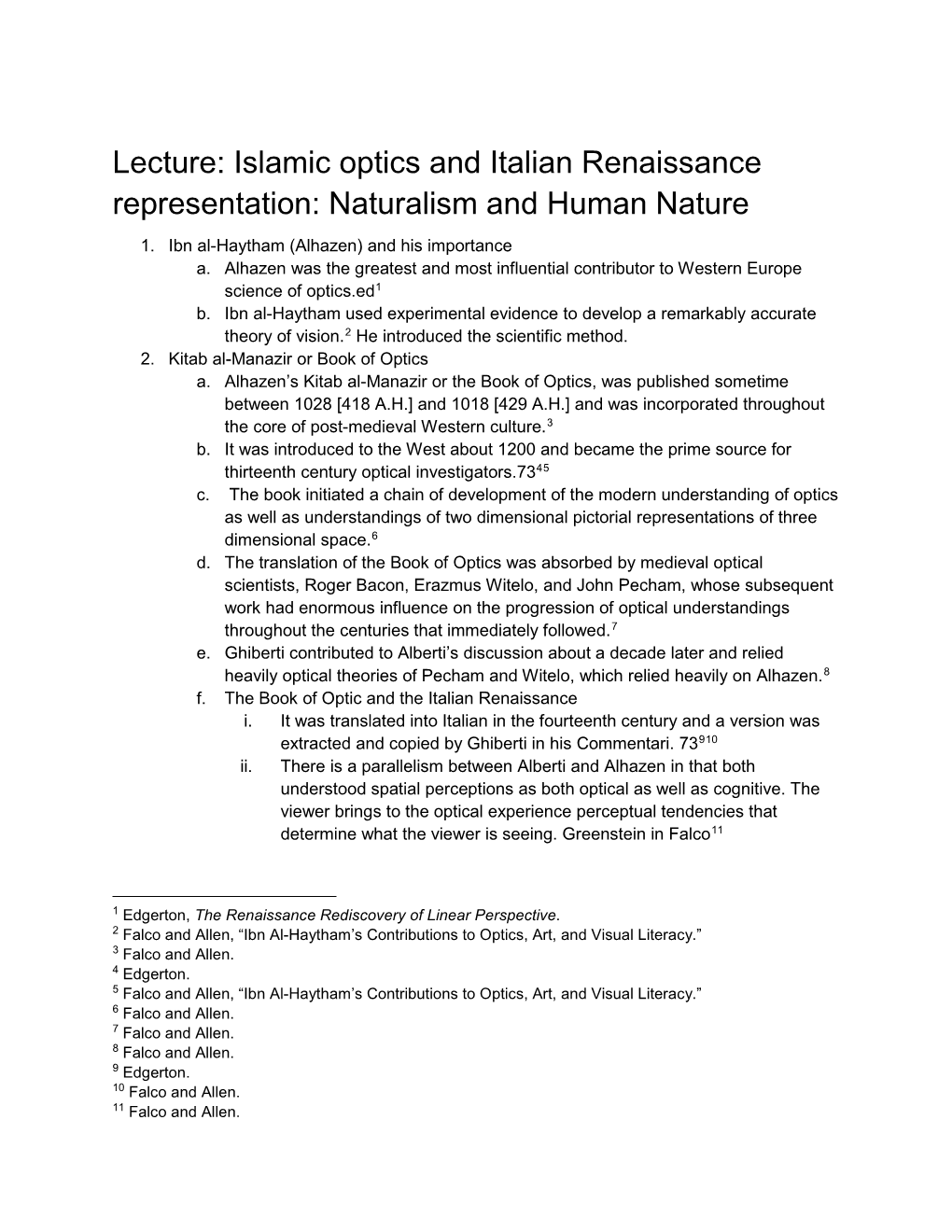 Lecture: Islamic Optics and Italian Renaissance Representation: Naturalism and Human Nature 1