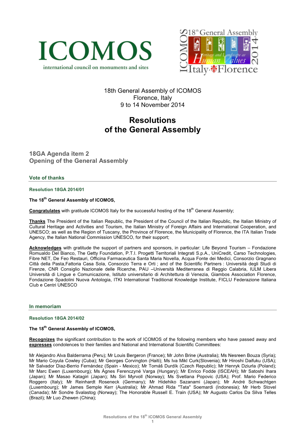 Resolutions of the General Assembly