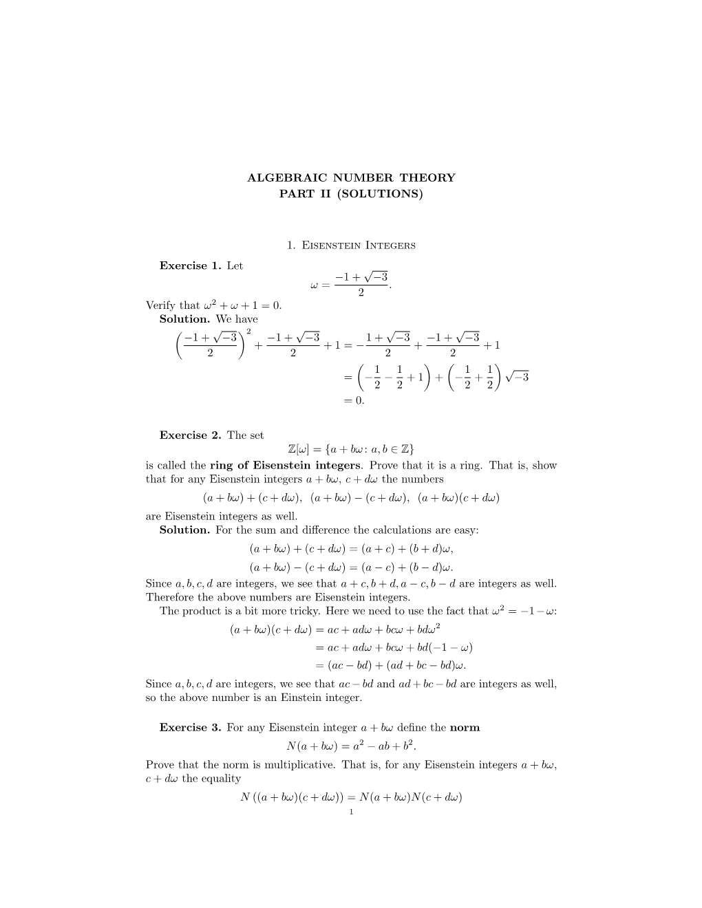 Algebraic Number Theory Part Ii (Solutions) 1