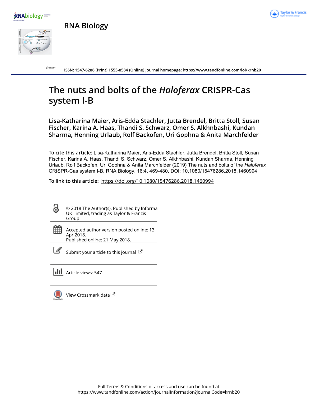 The Nuts and Bolts of the Haloferax CRISPR-Cas System I-B