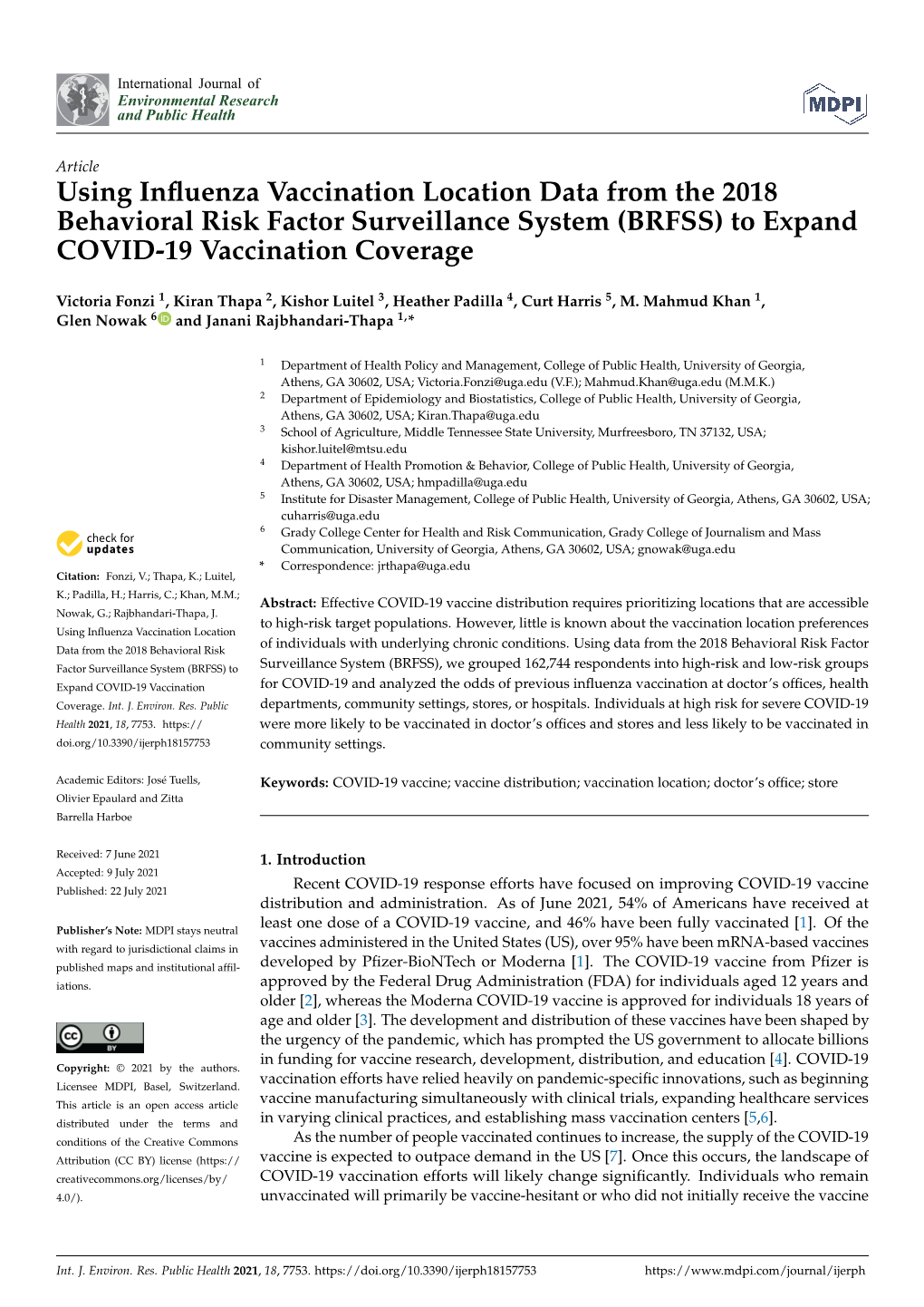 Using Influenza Vaccination Location Data from the 2018 Behavioral Risk