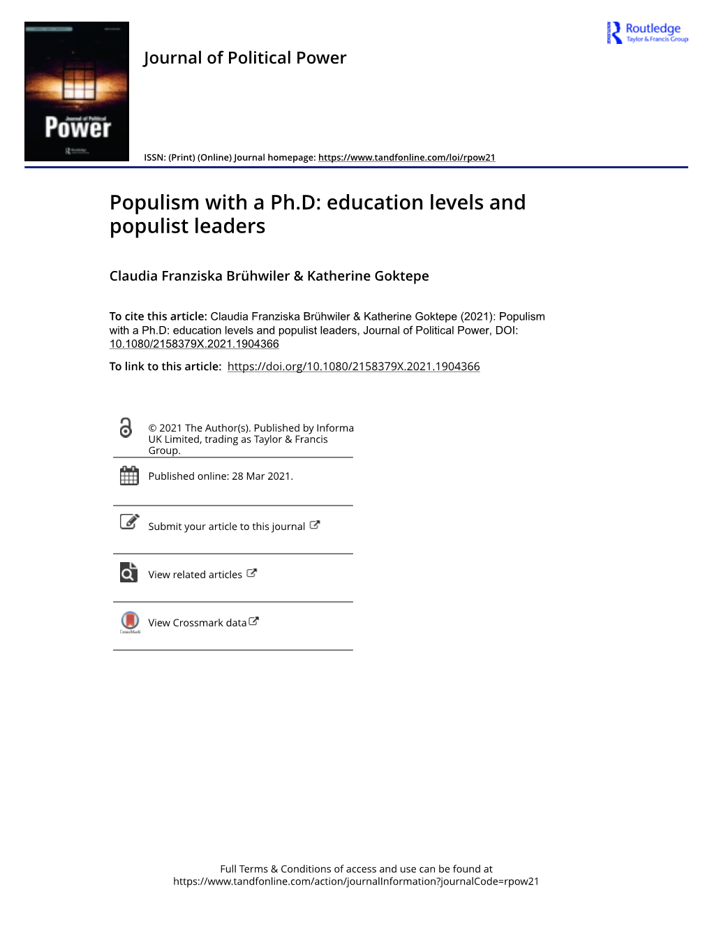 Populism with a Ph.D: Education Levels and Populist Leaders