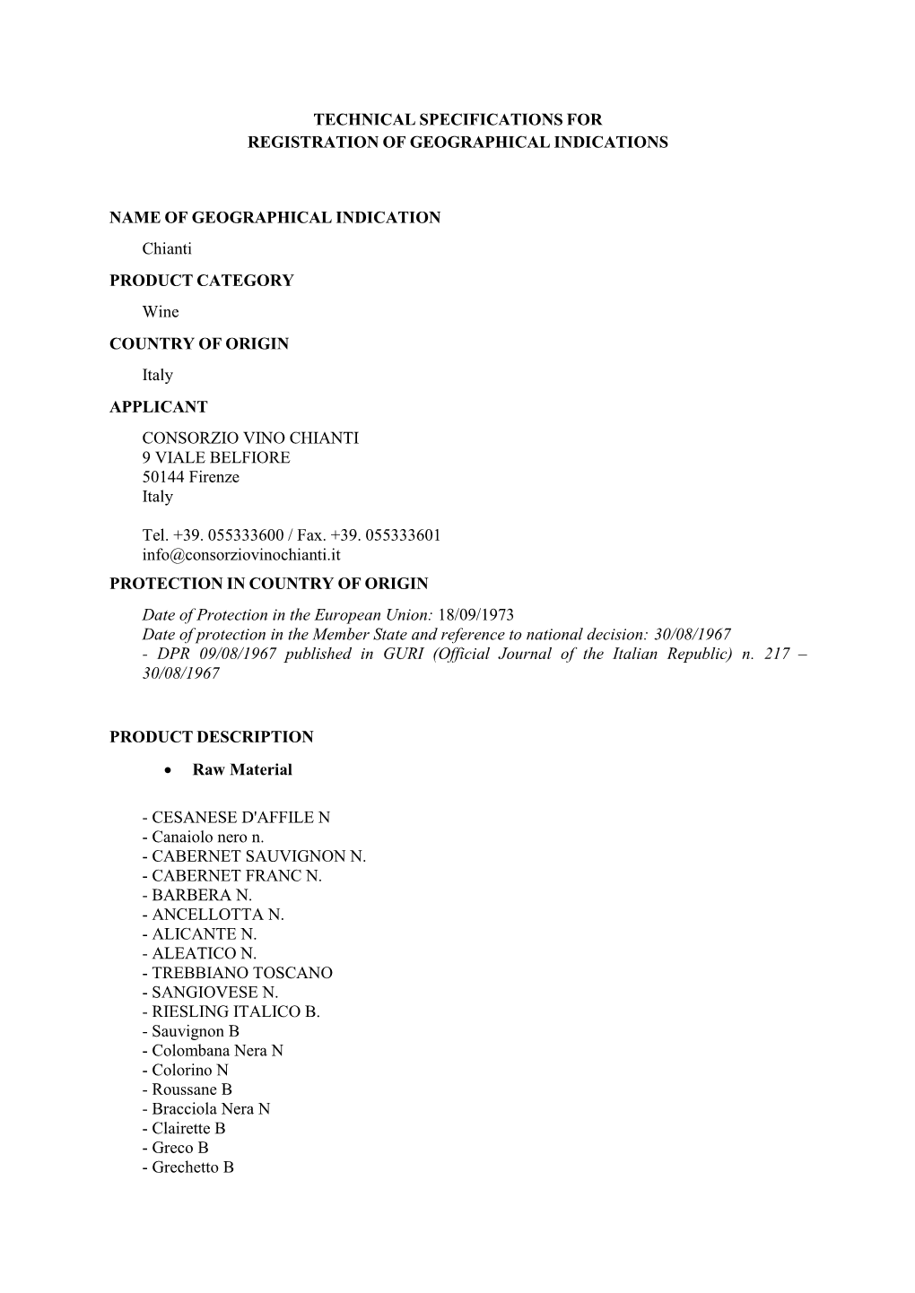 Technical Specifications for Registration of Geographical Indications