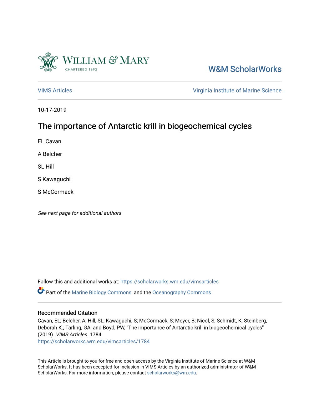 The Importance of Antarctic Krill in Biogeochemical Cycles