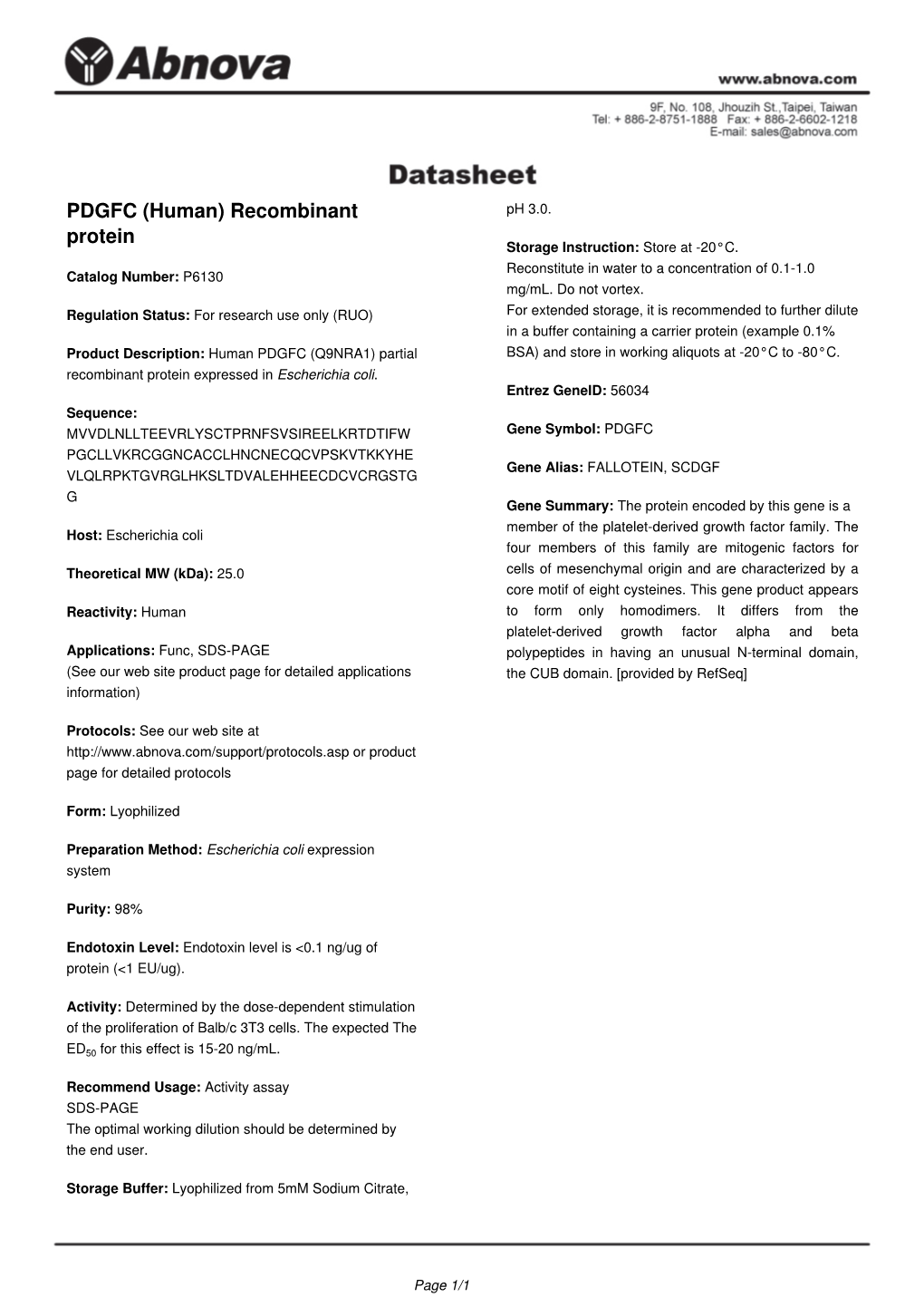 PDGFC (Human) Recombinant Protein